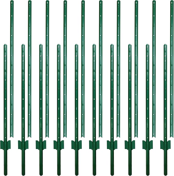 ARIFARO Sturdy Duty Metal Fence Posts 7 Feet assemblable,Pack of 10, No Digging Garden U Post for Wire Fencing Steel Poles for Yard, Outdoor