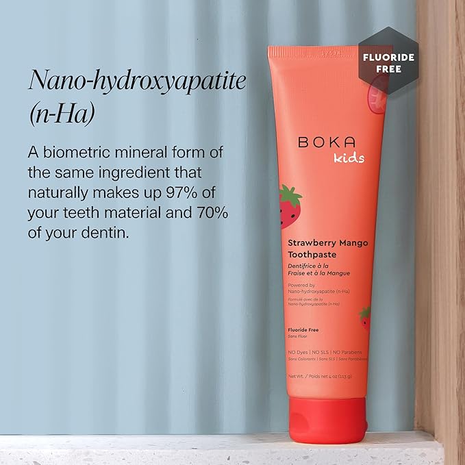 Boka Fluoride Free Toothpaste Nano Hydroxyapatite Toothpaste - Strawberry Mango Flavor, 4 oz 3Pk US Manufactured