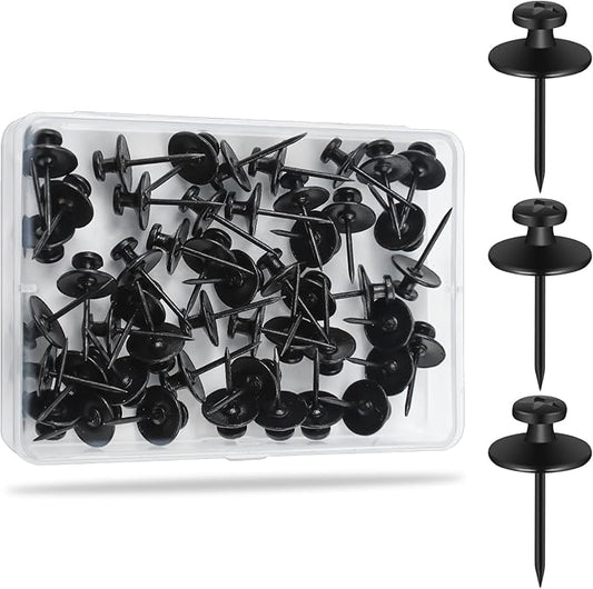 KURUI 60Pcs Double Headed Nails for Hanging Pictures, Renter Friendly Decor Pictures Hanging Kit, Wall Hangers for Bathroom Living Room Office, Push Pins for Tapestry Frame Art, Wall Mount-Black