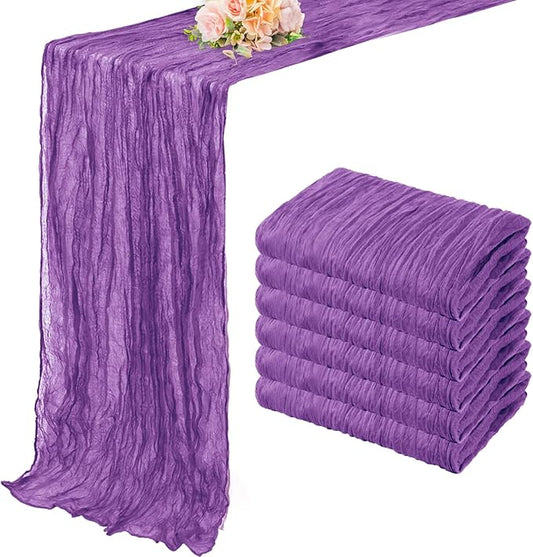6 Pack Purple Cheesecloth Table Runner 10FT Boho Fabric Rustic Cheese Cloth Table Runner for Wedding Bridal Shower Baby Shower Gauze Sheer Birthday Party Table Decorations 20 x 120 Inch Long