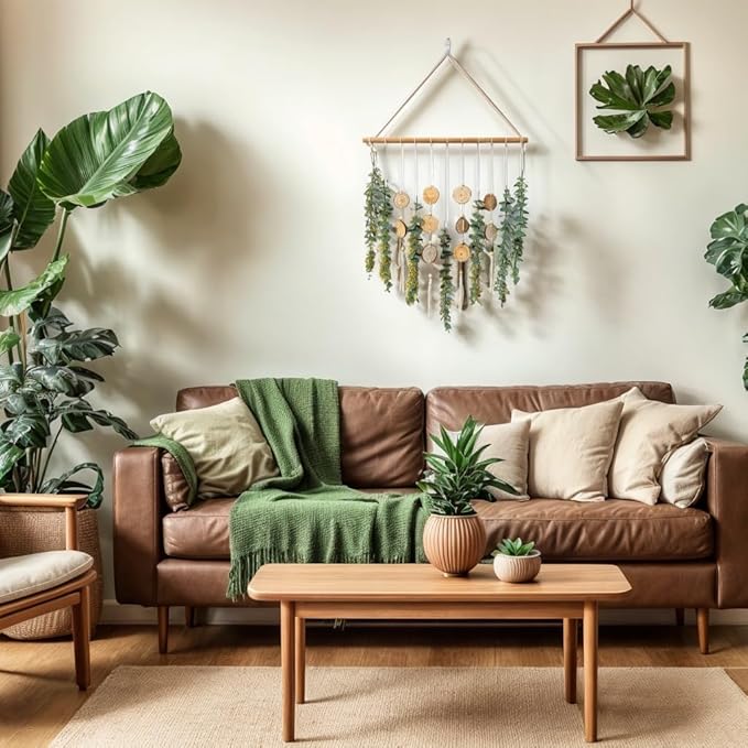 Artificial Eucalyptus Wall Decor Fake Greenery Leaves Stems Home Decor Wall Hanging Plants Boho Rustic Farmhouse Decor for Bedroom Kitchen Dining Room Livingroom Bathroom Livingroom (Small)