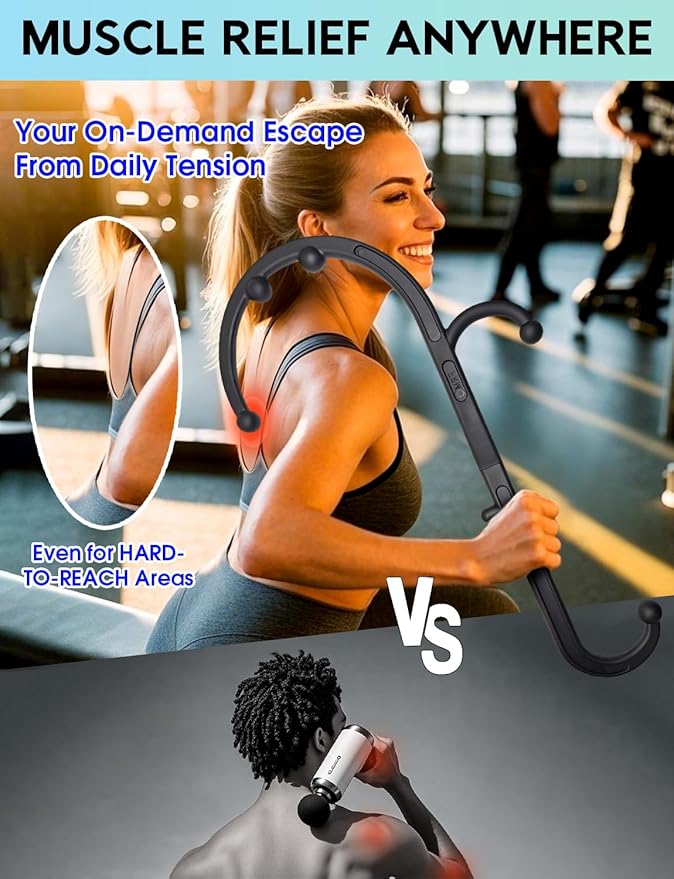 Deep Tissue Massage Cane - Handheld Back & Neck Massager for Muscle Pain Relief, Trigger Point Therapy, Shoulder Knot Remover - Muscle Relaxation Tool for Home Office Travel - Self Massage Stick