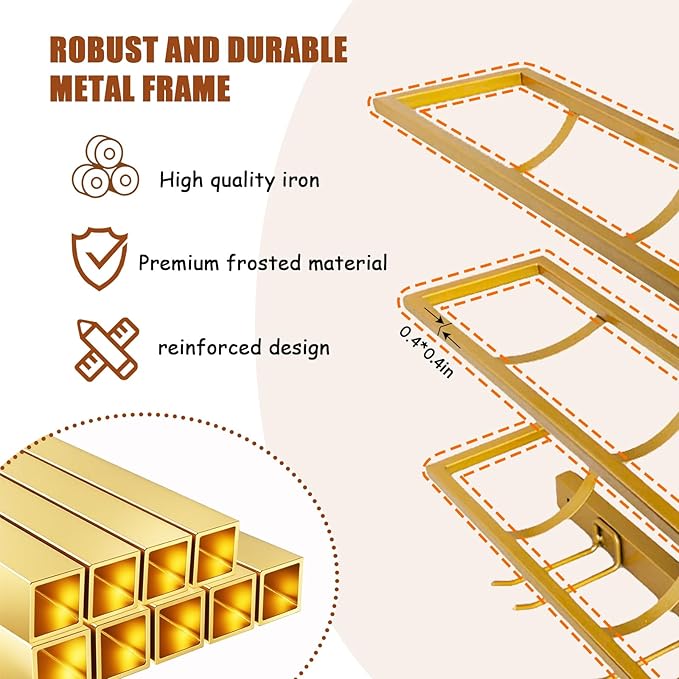 16 Bottle Wall Mount Wine Rack with Wine Glass Holder, Metal Wine Wall Rack, Wall Racks for Wine Bottles Display and Storage, Hanging Bottle Organizer for Living Dining Room Wine Cellar Bar (Gold)
