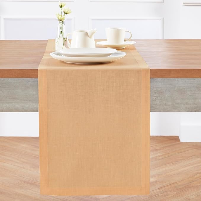 Solino Home Linen Peach Table Runner 60 Inches - 100% Pure Linen Short Table Runner 14 x 60 Inch Ideal for Dresser and Coffee Tables - Fete