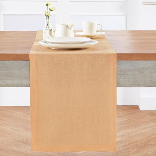 Solino Home Linen Table Runner 72 Inches Long - 100% Pure Linen Peach Table Runner 14 x 72 Inch - Fete