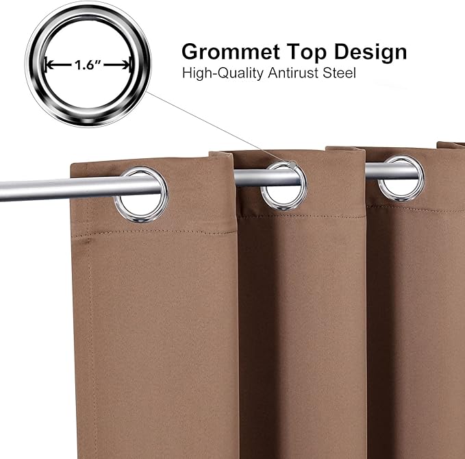 ChrisDowa Room Darkening Curtains 90 Inches Long 2 Panels Set for Living Room, Grommet Thermal Insulated Blackout Curtains for Bedroom (Cappuccino, 52 x 90 Inch)