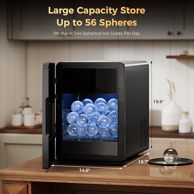 Whiskey Clear Ice-Ball Maker - 2" Slow-Melting Sphere Ice Maker, 4 pcs in 30 Mins 144 Pcs/Day, Round Cube Machine with Automatic Freeze Tech, Water Supply Self-Cleaning for Scotch, Bourbon