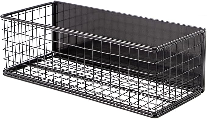 Magnetic Basket, Magnetic Shelf for Fridge, Magnetic Spice Rack Wire Mesh Magnetic organizer Holder Accessories for Office Kitchen Classroom Storage, Black-High, 9.44" x 4" x 3.14"