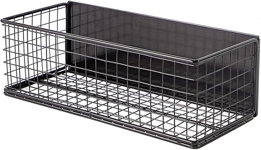 Magnetic Basket, Magnetic Shelf for Fridge, Magnetic Spice Rack Wire Mesh Magnetic organizer Holder Accessories for Office Kitchen Classroom Storage, Black-High, 9.44" x 4" x 3.14"