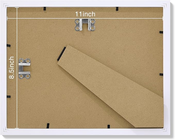 Vittanly 8.5x11 Picture Frames Set of 9, Shatter Resistant Plexiglass, Display 6x8 Pictures with Mat or 8.5x11 without Mat, Photo Frames for Wall or Tabletop, Engineered Wood, White