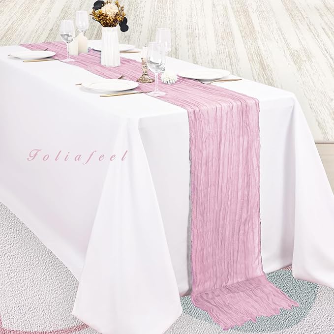 Light Pink Cheesecloth Table Runner 6 Pack 10FT Rustic Gauze Fabric Cheese Cloth Table Runner for Wedding 20 x 120 Inch Long Bridal Baby Shower Table Decorations Boho Sheer Birthday Party Table Decor