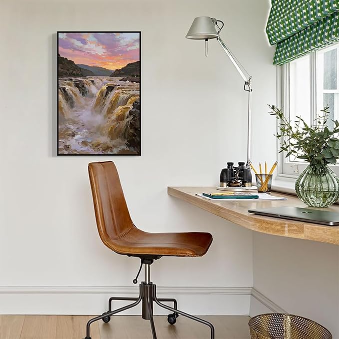 The surging waterfall scenery in the canyon is suitable for posting in the living room bedroom and office landscape posters