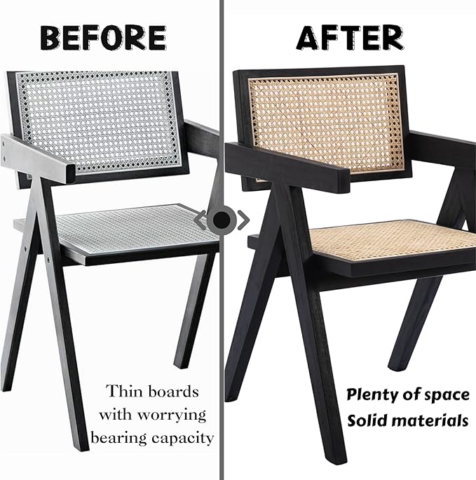 Rattan Dining Chairs Set of 4, Farmhouse Wicker Dining Chairs with Cane Seat Accent Armchair for Dining Room Kitchen Restaurant, Walnut