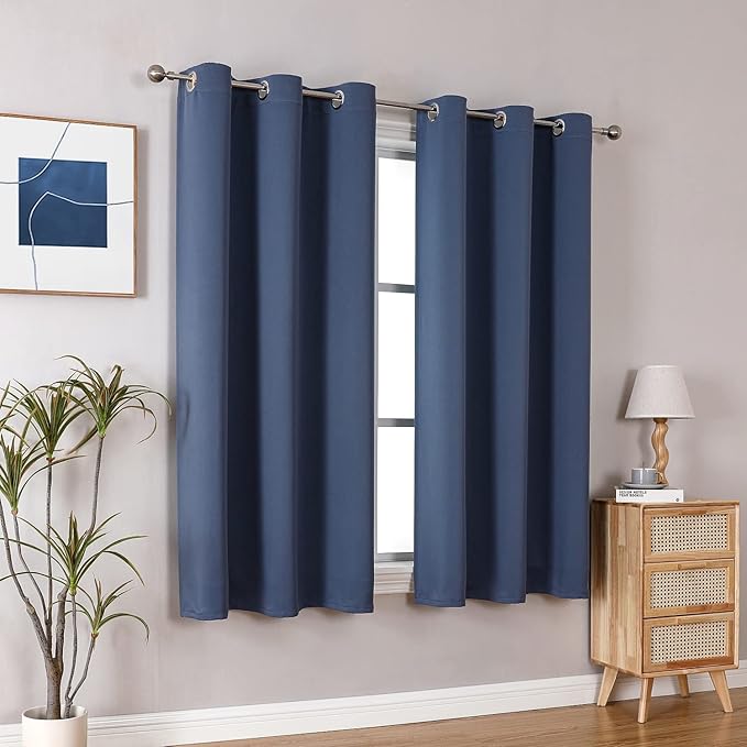 ChrisDowa Blackout Curtains 48 inches Long for Bedroom - 2 Panels Set Grommet Thermal Insulated Room Darkening Curtains for Living Room (Stone Blue, 42 x 48 Inch)
