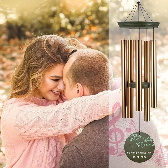 ASTARIN Personalized 20th 50th Anniversary Wind Chime, Happy Anniversary Wedding Valentine's Day Gift for Wife Husband Men Women Sister, Golden Keepsake Decorations for Parents Couples