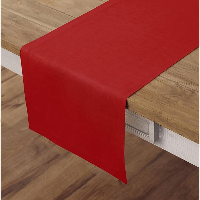 Solino Home Linen Red Table Runner 108 Inches Long - 100% Pure Linen 14 x 108 Inch Table Runner - Fete