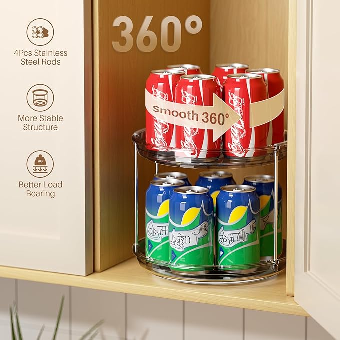 LAMU 2 Pack 2 Tier Lazy Susan Turntable Organizer 9.25'' Rotating Spice Rack Organization for Cabinet, Kitchen, Pantry, Countertop, Bathroom, Vanity, Medicine Cabinet Organizer, Grey