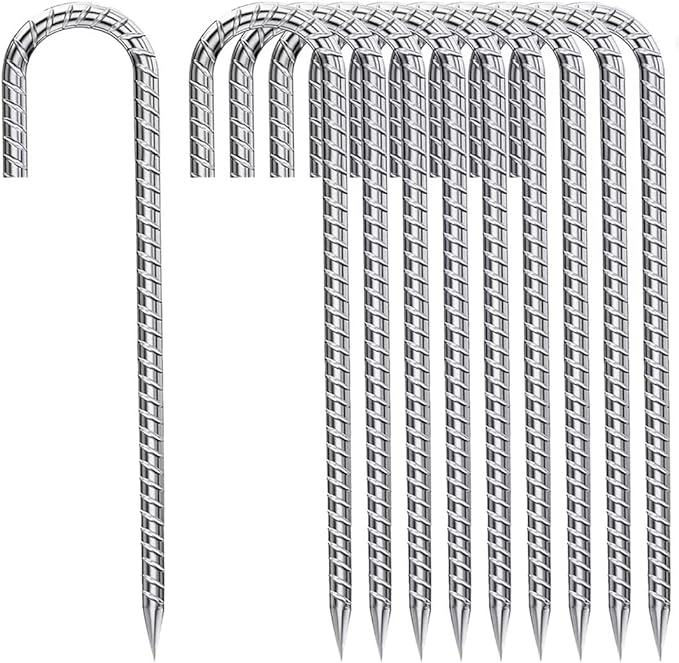 Rebar-Stakes-12-Inch, Ground Stakes Heavy Duty J-Hook Galvanized Anti-Rust Heavy Duty Ground Anchors for Garden Dog Fence Chicken Coop Christmas Decorations Deer Fence 12pcs