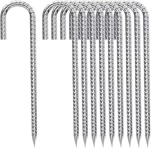 Rebar-Stakes-12-Inch, Ground Stakes Heavy Duty J-Hook Galvanized Anti-Rust Heavy Duty Ground Anchors for Garden Dog Fence Chicken Coop Christmas Decorations Deer Fence 12pcs