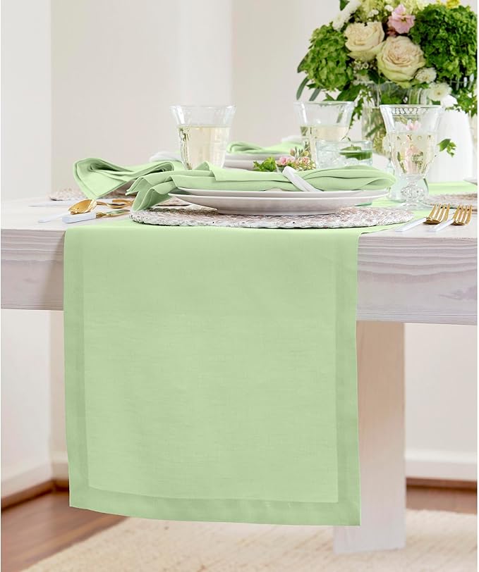 Solino Home Linen Table Runner 72 Inches Long - 100% Pure Linen Pastel Green Table Runner 14 x 72 Inch - Fete