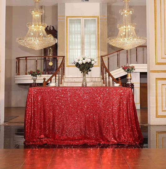 SquarePie Sequin Tablecloth 50 x 72 Inch Red Sparkly Table Linen for Wedding Party
