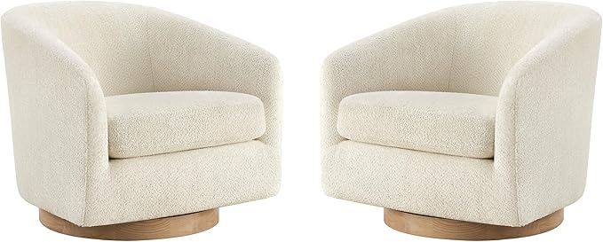 CHITA Swivel Accent Chair Set of 2, FSC Certified Upholstered Fabric Barrel Chair for Living Room, Fully Assembled, Cream