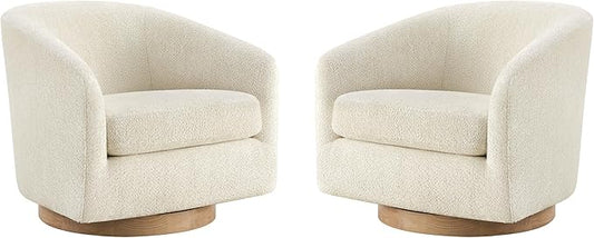 CHITA Swivel Accent Chair Set of 2, FSC Certified Upholstered Fabric Barrel Chair for Living Room, Fully Assembled, Cream