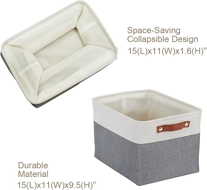DECOMOMO Storage Bins Fabric Storage Baskets for Shelves, Linen Closet Organization Toys Nursery (Slate Grey and White, Large - 4 Pack)