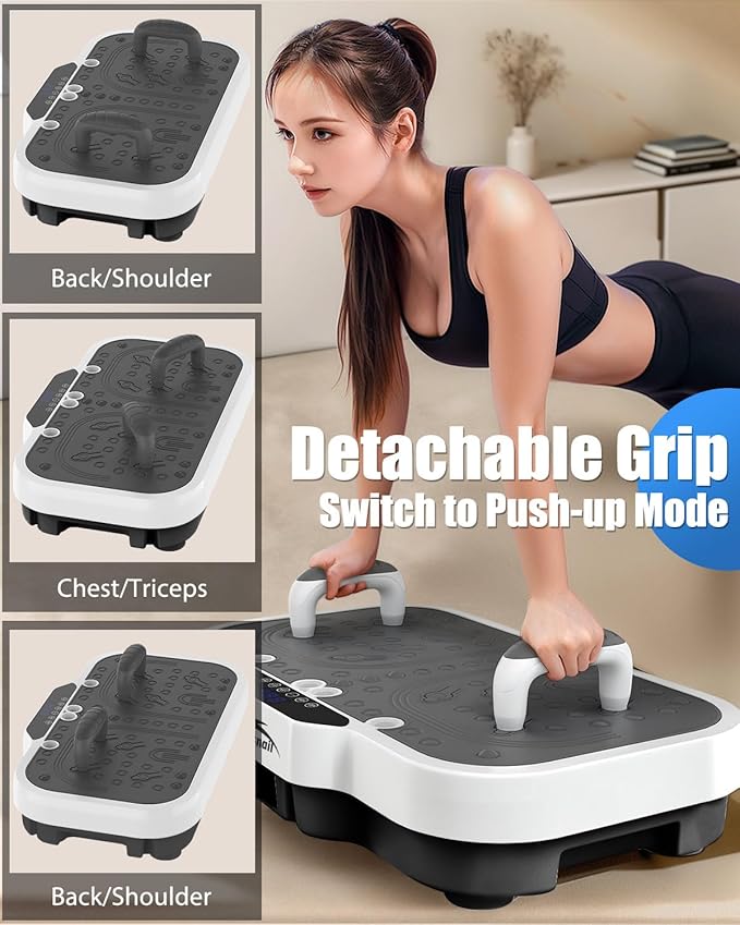 Vibration Plate Exercise Machine, 8000 Vibrations/min Adjustable Fitness Platform, 400 Lbs Capacity Whole Body Workout Extra Large Size Platform with Bluetooth for Weight Loss, Women & Men