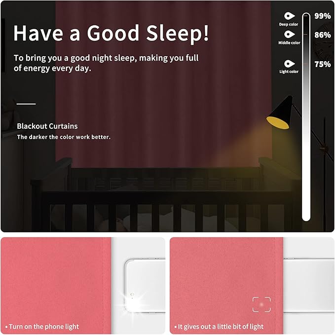 Easy-Going Blackout Curtains for Bedroom, Solid Thermal Insulated Grommet and Noise Reduction Window Drapes, Room Darkening Curtains for Living Room, 2 Panels(42x84 in, Pink)