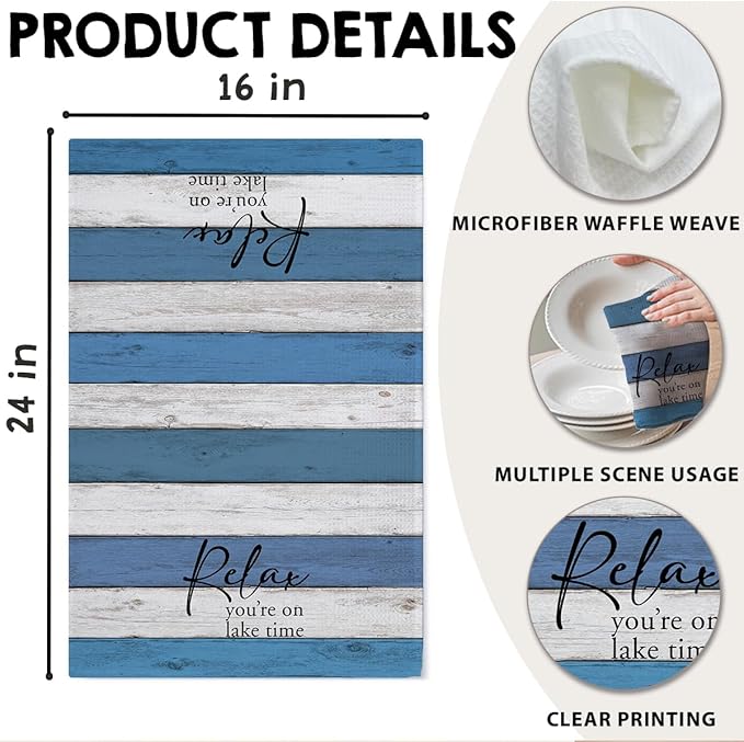Lake House Dish Towel, Waffle Weave Microfiber Kitchen Cloth, Rustic Lake Decor for Home, Nautical Bathroom Accent, Lakehouse Gift Idea for Cottage Cabin Vacation Retreat - A03