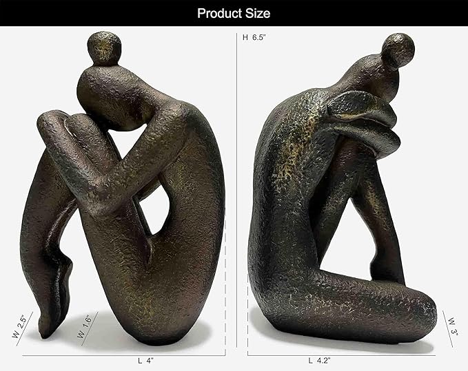 Unique Decorative Girl Thinker Bookends, Book Stopper Holder Nonskid, Book Ends for Shelves Living Room Office Home Decor, Resin, 1Pair/2Piece 6.5''