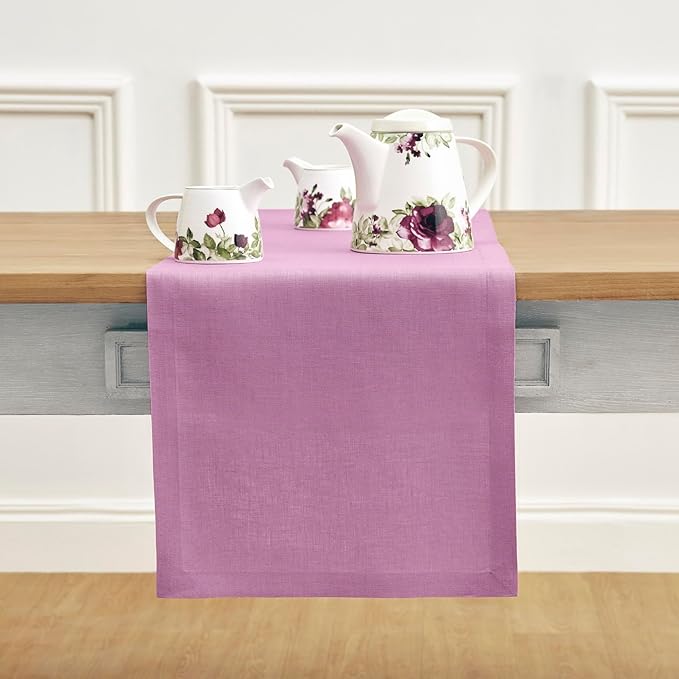 Solino Home Linen Violet Table Runner 60 Inches - 100% Pure Linen Farmhouse Short Table Runner 14 x 60 Inch Ideal for Dresser and Coffee Tables - Halloween - Fete