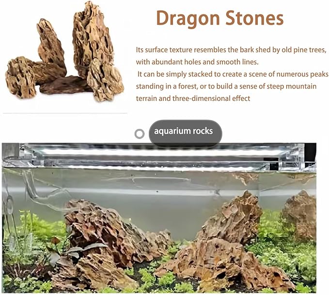 Dragon Rocks Aquariums Stones Natural Rocks for Aquascaping, Aquariums, Terrariums, Vivariums Decorative Stone,Reptile Enclosures,Paludariums,and Gardens-10LB（2 to 7 inch）