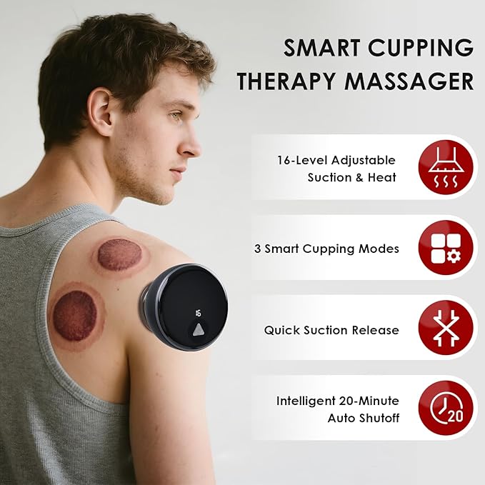Remote Control Electric Cupping Massager, Smart Cupping Kit for Massage Therapy with 16 Level Temperature & Suction, Portable Cupping Therapy Set for Targeted Pain Relief, Black