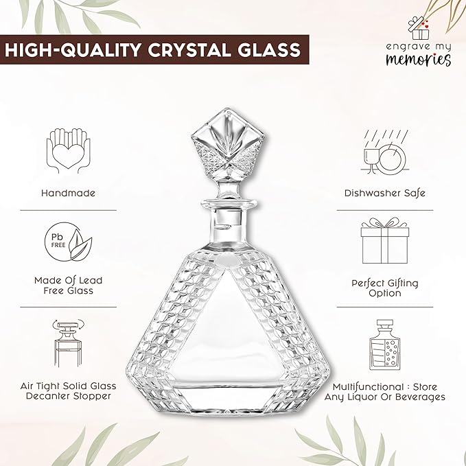 Triangle Whiskey Decanter 650ml – Premium Glass Liquor Decanter with Solid Glass Stopper – Stylish Barware for Bourbon, Scotch & Spirits – Gift-Ready Packaging for Home, Office, Bar, Man Cave Decor