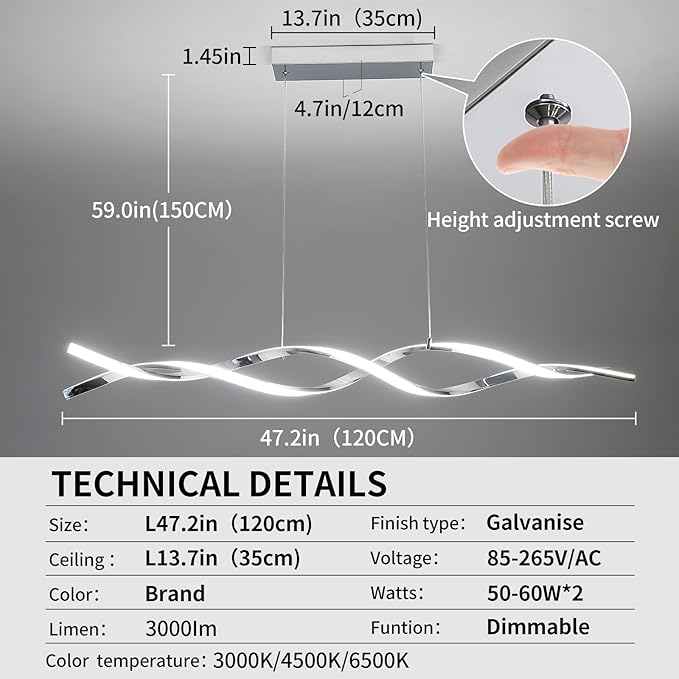 Modern Ceiling Chandelier Light, Acrylic Anti Flicker Pendant Lamp with Remote Control Dimmable 3 Color Mode & Brightness (Warm Cool Neutral Light) for Kitchen Bar