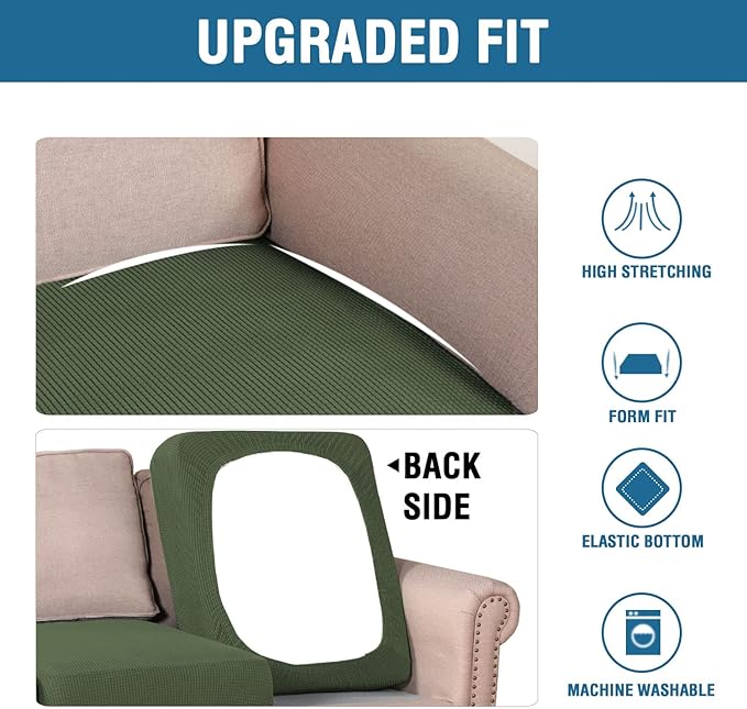 H.VERSAILTEX Super Stretch Individual Seat Cushion Covers Sofa Covers Couch Cushion Covers Slipcover Sets Thick Jacquard Textured Twill Fabric (2 Piece Large Sofa Cushion Covers, Bronze Green)