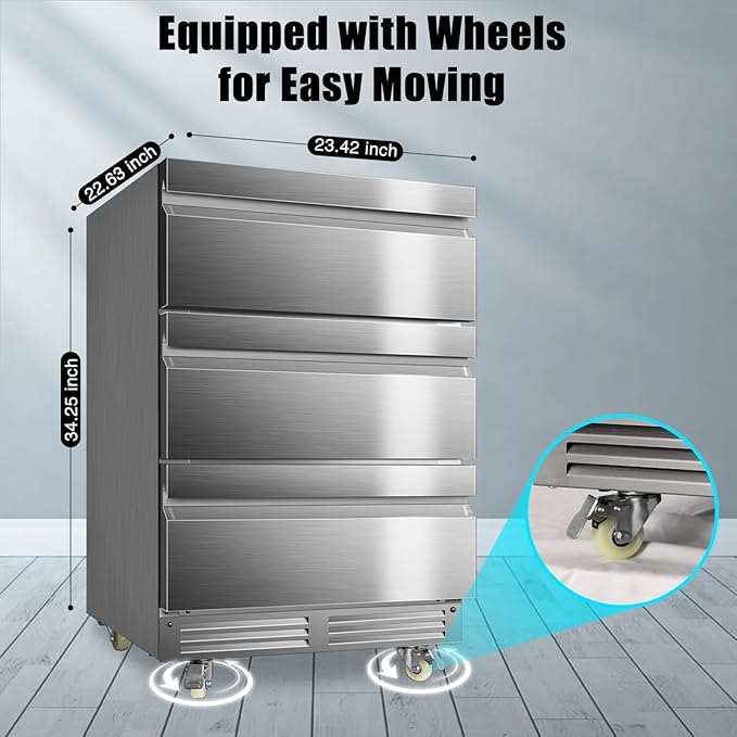 24 Inch Upgraded Three-Drawer Beverage Fridge, Weather Proof Outdoor Stainless Steel Beverage Refrigerator, Under Counter Built-in Beverage Cooler for Home & Commercial Use