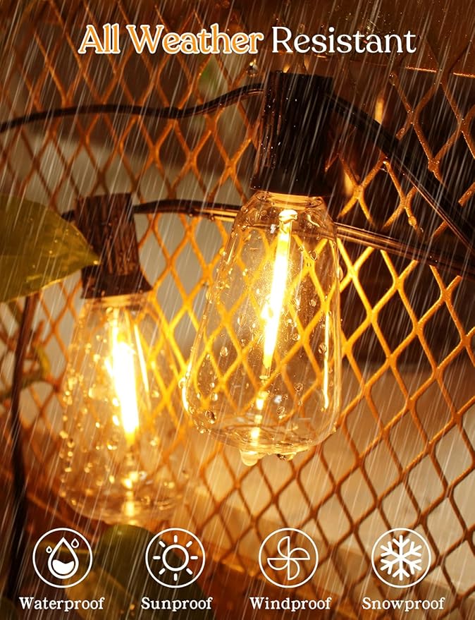 200FT Outdoor Lights for Patio – Dimmable String Lights for Outside with Remote – LED Hanging Lihgts Waterproof Shatterproof ST38 Edison Bulbs for Backyard Cafe Bistro Porch Christmas Party
