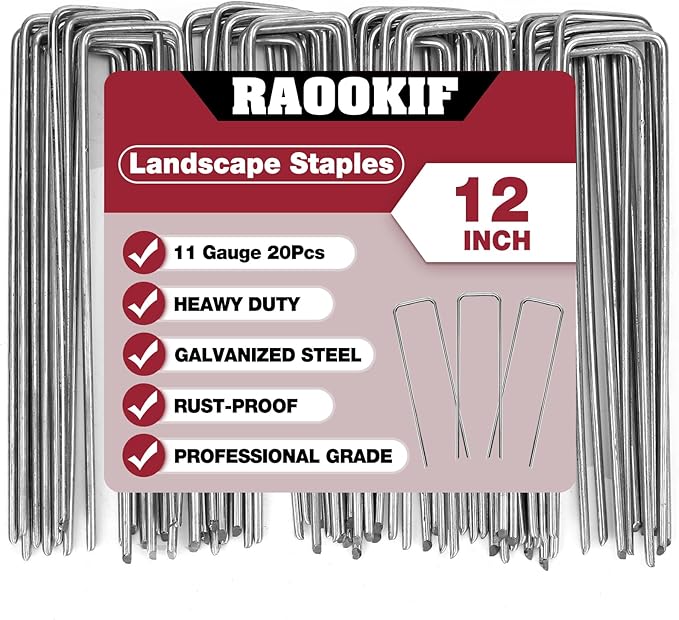 RAOOKIF 12 Inch Long Galvanized Garden Landscape Staples, 20/50/100/200Pcs Metal Stakes for Decoration, Fence, Lawn, Fabric Pins