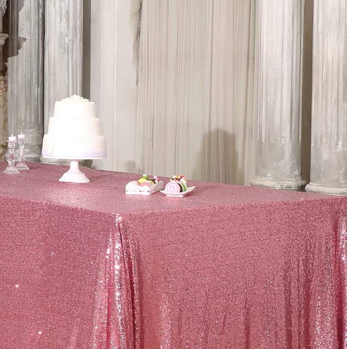 SquarePie Sequin Tablecloth 60 x 120 Inch Fuchsia Pink Sparkly Table Linen for Wedding Party
