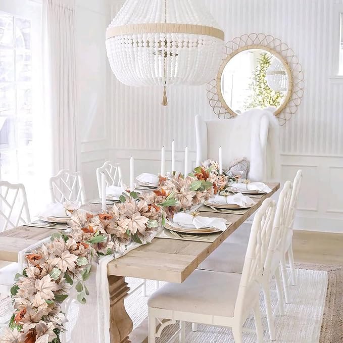 DearHouse 2 Pack Fall Maple Leaf Vine, 5.9Ft/Piece Hanging Garland White Autumn Foliage Thanksgiving Decor for Home Wedding Fireplace Party Christmas (White&Orange)