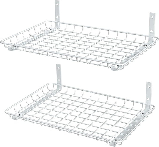 EVERHANGER Garage Wall Shelves 12x18 Inch, Wall Mounted Storage Shelf, Metal Shelf Rack, Heavy-Duty Shelf Organizer 2 Pack, White