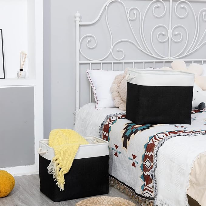 Bidtakay Baskets Extra Large Storage Bins for Clothes Set of 2 Black Baskets for Organizing Fabric Bins 17x12x15 In Tall Baskets with Handles Decorative Basket for Home Organiztion Dog Toy Baskets