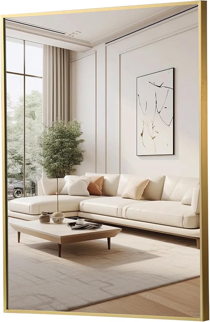 FARMER 30x36 Inch Gold Bathroom Mirror, Rectangle Wall Mounted Mirror, Vanity Mirror, Brushed Square Mirror, Framed Bathroom Mirror for Bedrooms, Entryways, Living Rooms, Horizontal/Vertical