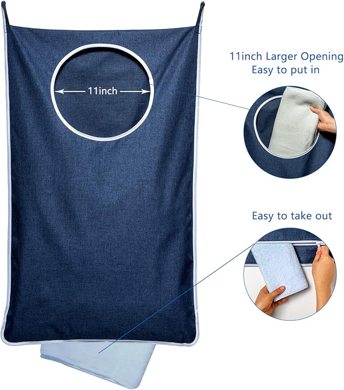 KEEPJOY Large Size 2Pack Hanging Laundry Hamper Bag, Door Hamper with 2 Hooks for Dirty Clothes - 35X21.6 inch - Blue (2Pack)