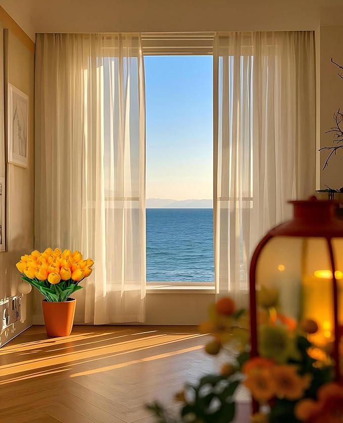 15 Heads Artificial Flowers PU Real Touch Tulip Bouquets Orange Tulips Faux Tulips Latex Fake Flower Bouquet for Spring Wedding Home Décor Centerpiece Arrangements