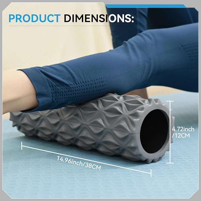 Foam Roller - 15 inch Deep Tissue Massager for Muscle Massage, Myofascial Trigger Point Release, Exercise, Yoga, Pilates & Stretching(Gray)
