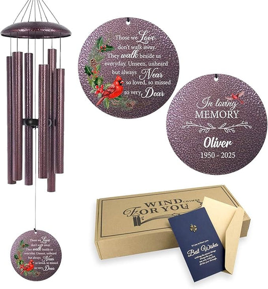 ASTARIN Personalized Cardinal Wind Chime Memorial, Customized Sympathy Wind Chimes for Loss of Loved One, in Memory of Loved Ones Lost, Bereavement Gifts Windchimes Outdoor